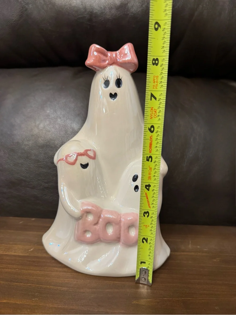 Ghost Family Figurine with Pink bow and pink Accents